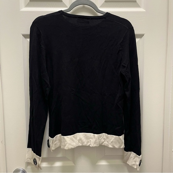 Notations Black Sweater with White Stripe and Button - Picture 4 of 5